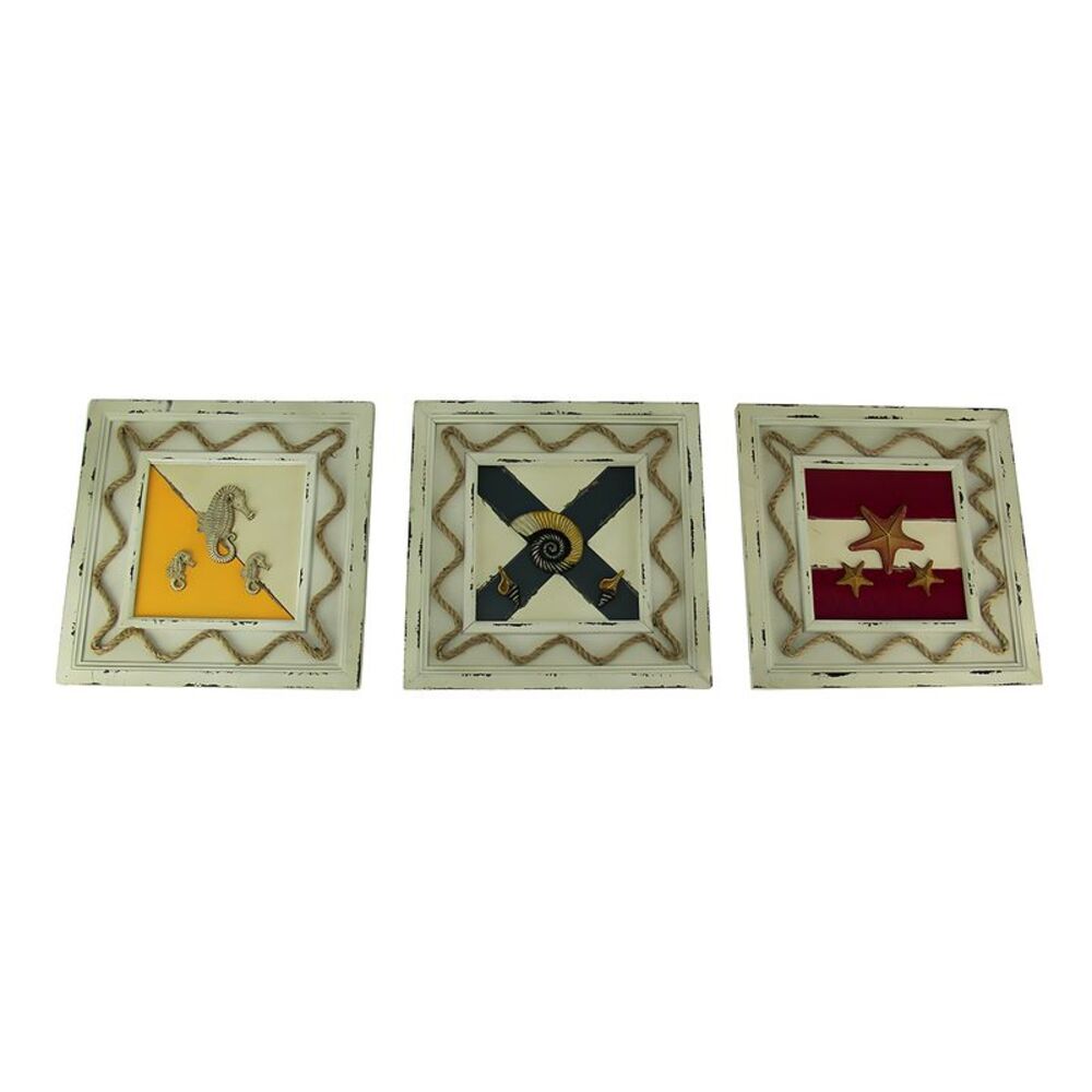 Set of 3 Rustic Coastal Nautical Flag Wooden Wall Hangings